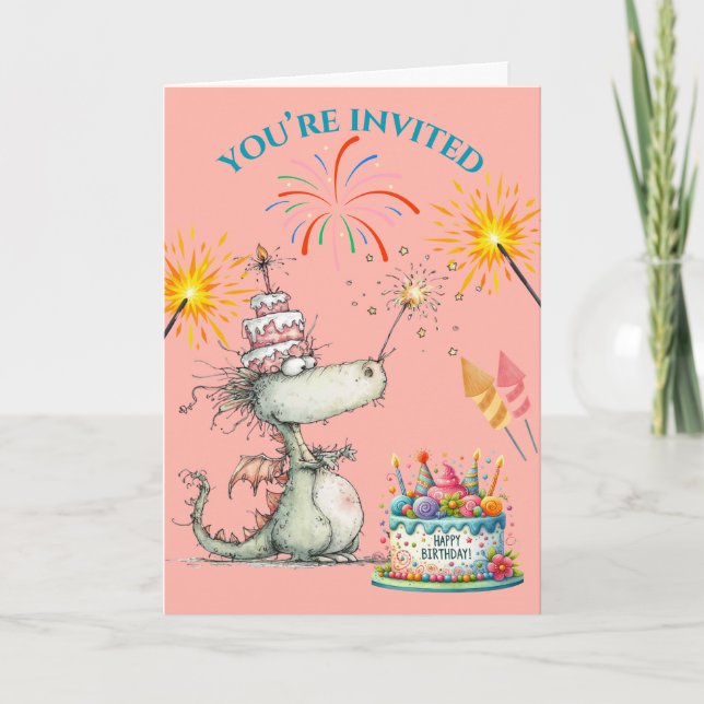 Tarjeta de invitación de cumpleaños de dragón capr (Anverso)
