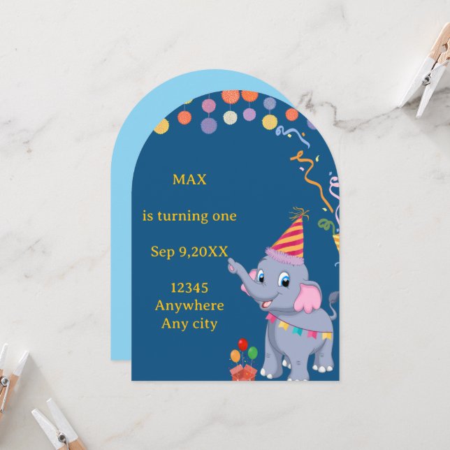 Tarjeta de Invitación de Cumpleaños de Elefante Ad (Anverso/Reverso In Situ)