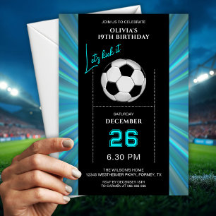 Tarjeta de Invitación de Cumpleaños de Fútbol Azul