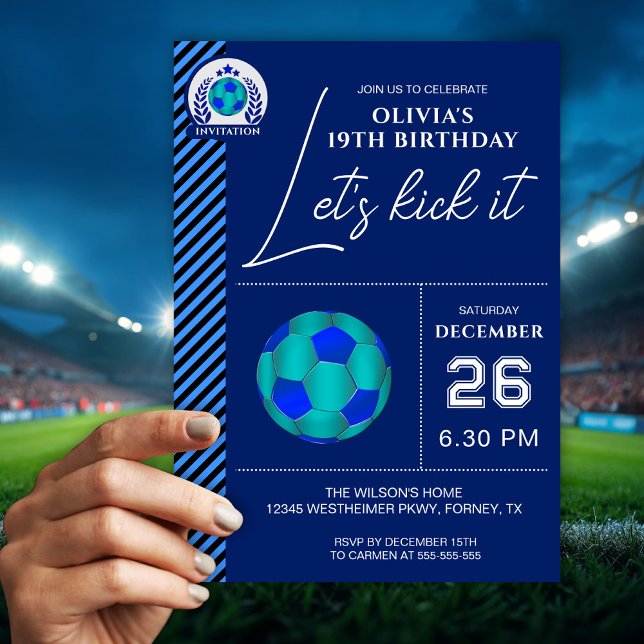Tarjeta de invitación de cumpleaños de fútbol azul (Subido por el creador)