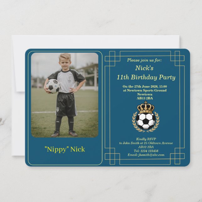 Tarjeta de invitación de cumpleaños de fútbol infa (Anverso)
