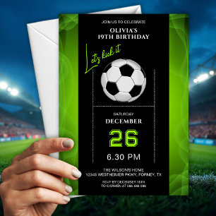 Tarjeta de Invitación de Cumpleaños de Fútbol Verd