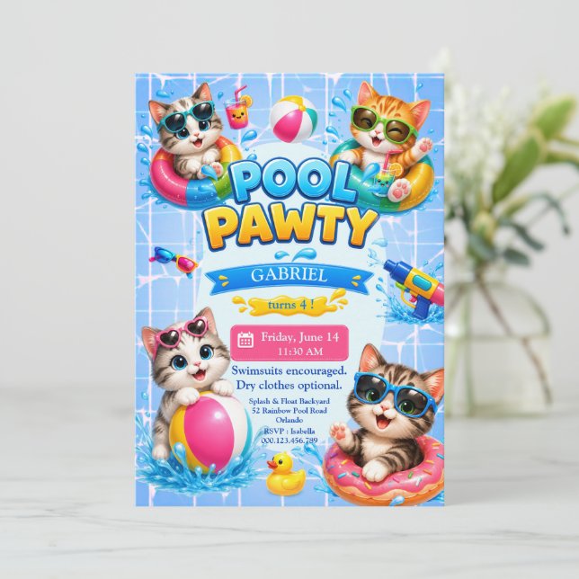 Tarjeta de Invitación de Cumpleaños de Gatitos en  (Anverso de pie)