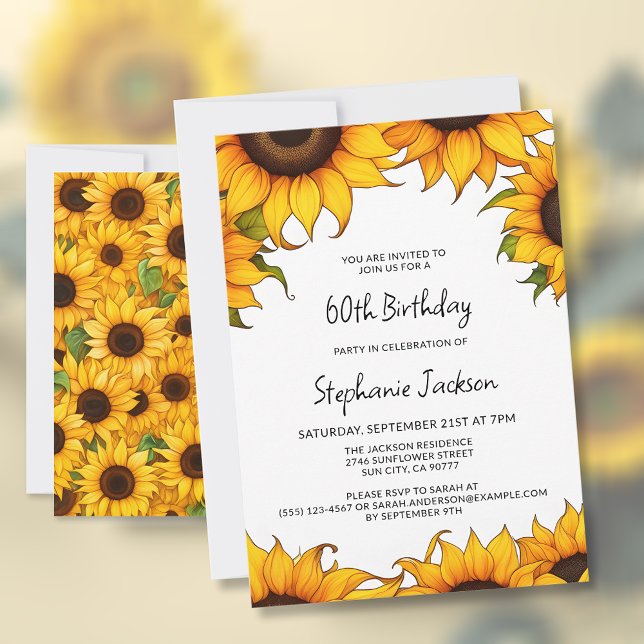 Tarjeta de Invitación de Cumpleaños de Girasoles B (🌻 Embrace Sunflower Splendor: 60th Birthday Invitations! 🌼)