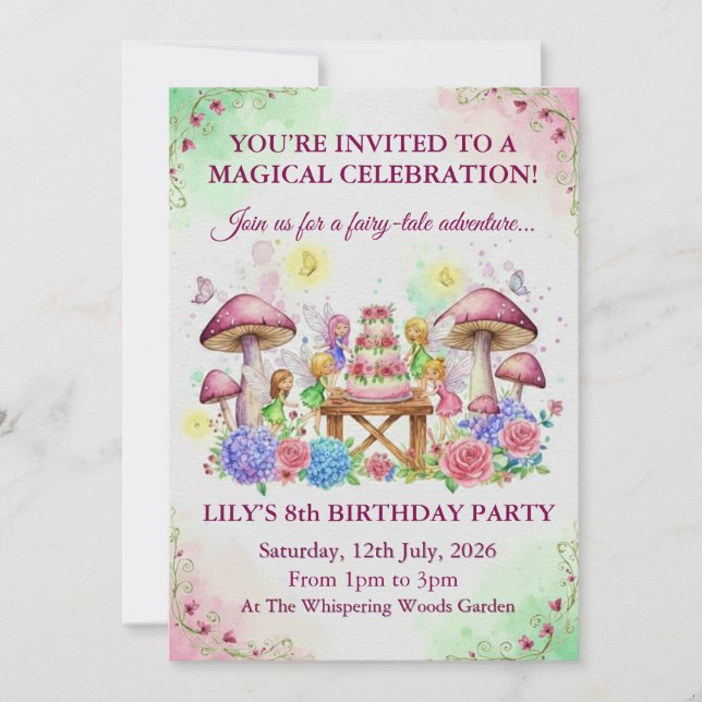 Tarjeta de Invitación de Cumpleaños de Hada Capric (Anverso)