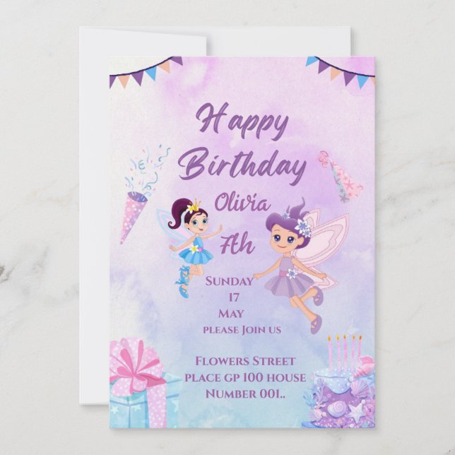Tarjeta de invitación de cumpleaños de hadas mágic (Anverso)