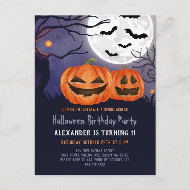 Tarjeta de Invitación de Cumpleaños de Halloween c (Anverso)