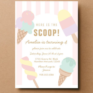 Tarjeta de invitación de cumpleaños de helado Aquí