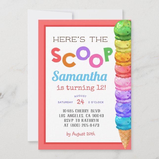 Tarjeta de Invitación de Cumpleaños de Helado Here (Anverso)