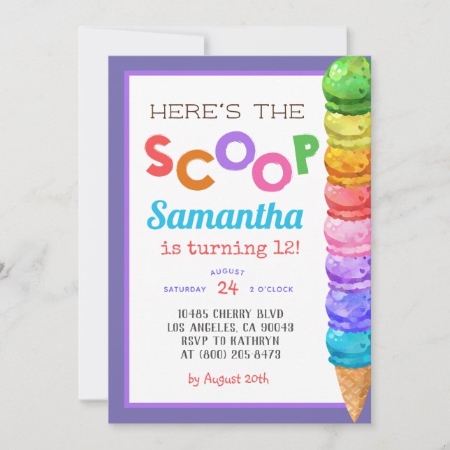 Tarjeta de Invitación de Cumpleaños de Helado Here (Anverso)