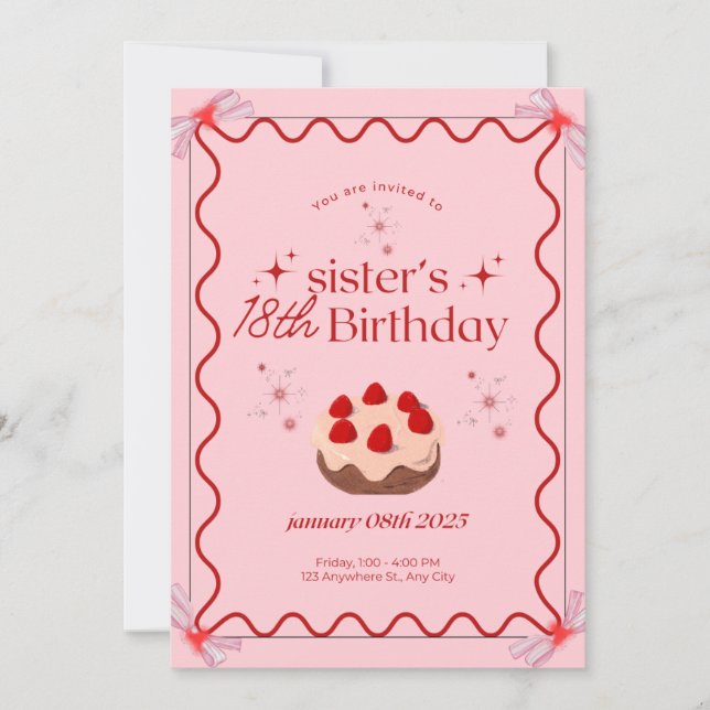 tarjeta de invitación de cumpleaños de hermana (Anverso)
