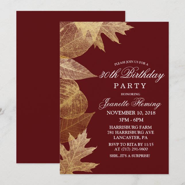 Tarjeta de invitación de cumpleaños de HOJAS DE OT (Anverso / Reverso)
