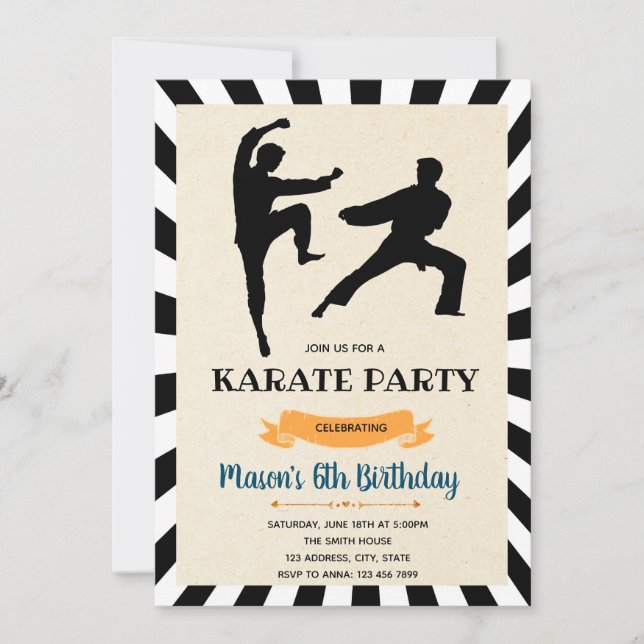 tarjeta de invitación de cumpleaños de karate boy (Anverso)