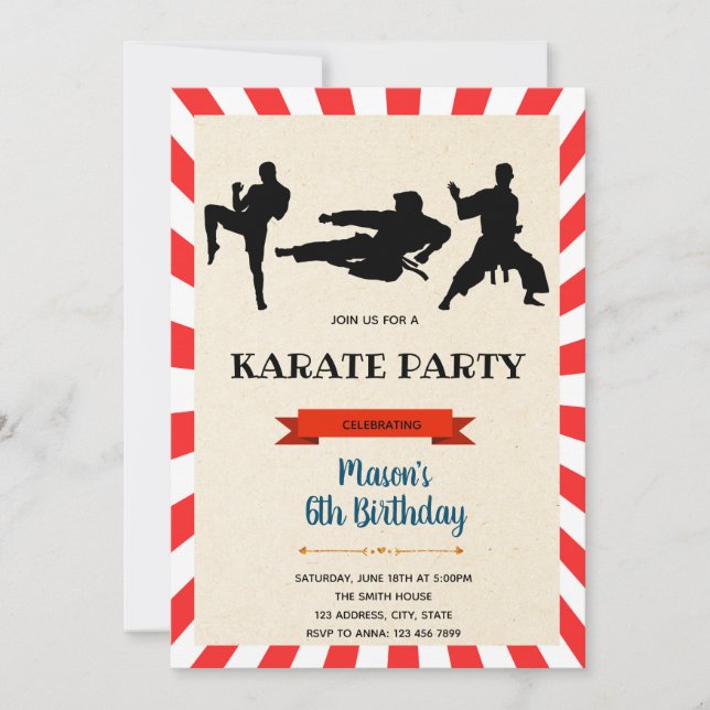 tarjeta de invitación de cumpleaños de karate boys (Anverso)