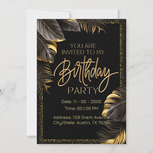 Tarjeta de Invitación de Cumpleaños de Lujo Oro Ne (Anverso)