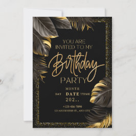 Tarjeta de Invitación de Cumpleaños de Lujo Oro Ne