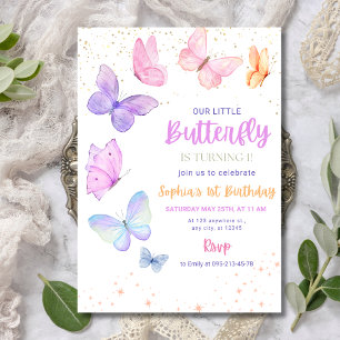Tarjeta de Invitación de Cumpleaños de Mariposa, P