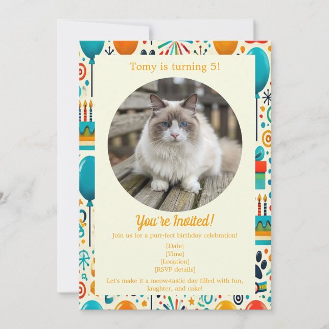 Tarjeta de invitación de cumpleaños de mascota per (Anverso)