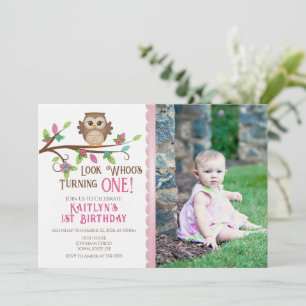 Tarjeta de invitación de cumpleaños de niña búho 5