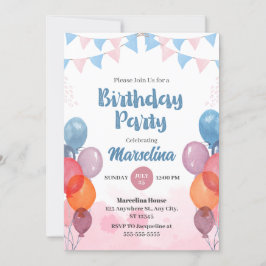 Tarjeta de invitación de cumpleaños de niña con gl