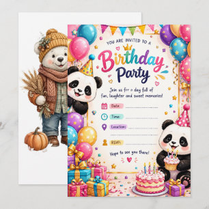Tarjeta de Invitación de Cumpleaños de Panda Adora