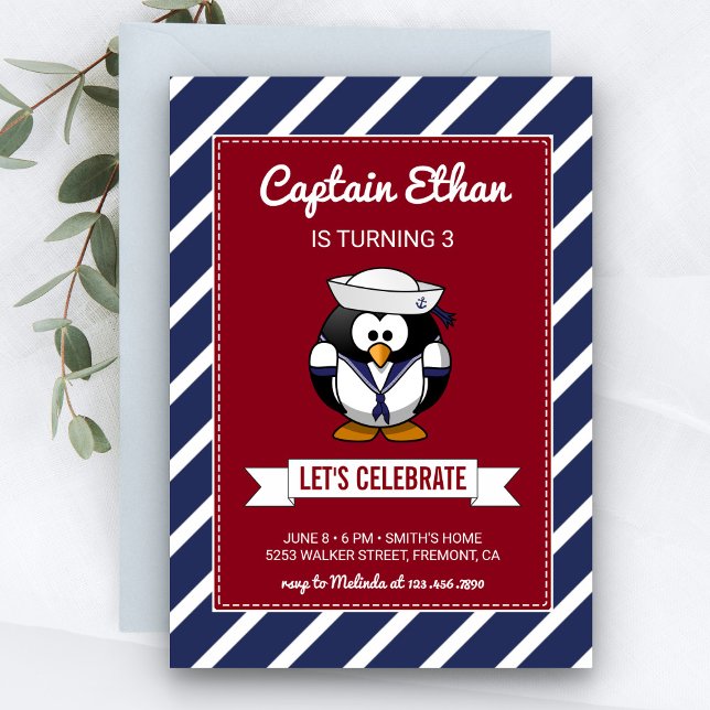 Tarjeta de Invitación de Cumpleaños de Pingüino Ma (Subido por el creador)