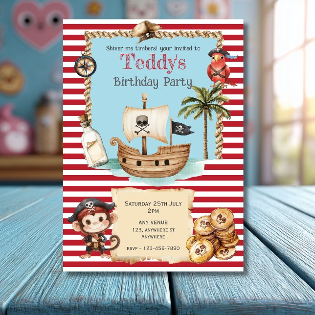 Tarjeta de Invitación de Cumpleaños de Pirata Rojo (Subido por el creador)