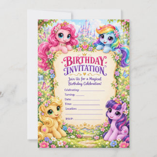 Tarjeta de Invitación de Cumpleaños de Poni Pastel