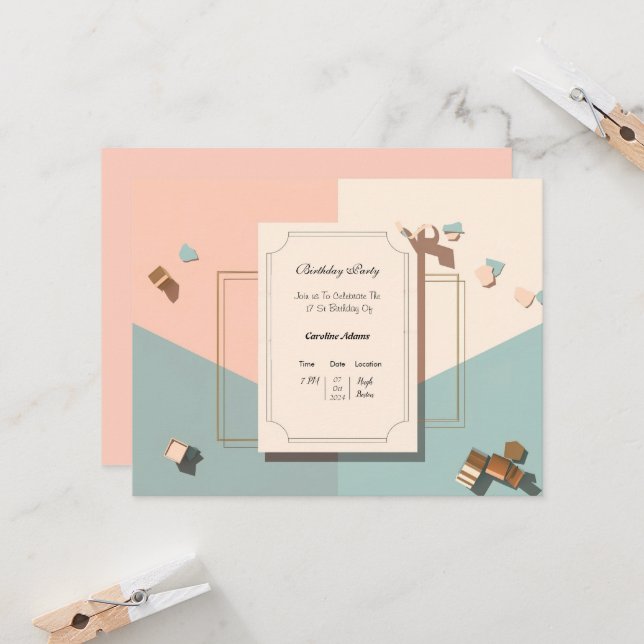 Tarjeta de invitación de cumpleaños de Post Pastel (Anverso/Reverso In Situ)