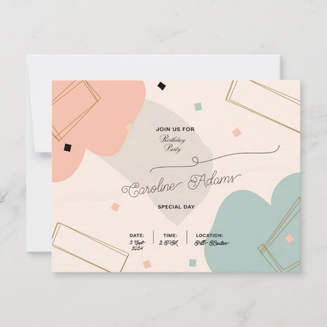 Tarjeta de invitación de cumpleaños de Post Pastel (Anverso)