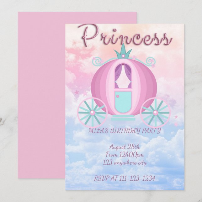 TARJETA DE INVITACIÓN DE CUMPLEAÑOS DE PRINCESA RO (Anverso / Reverso)