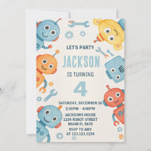 Tarjeta de Invitación de Cumpleaños de Robot Acuar
