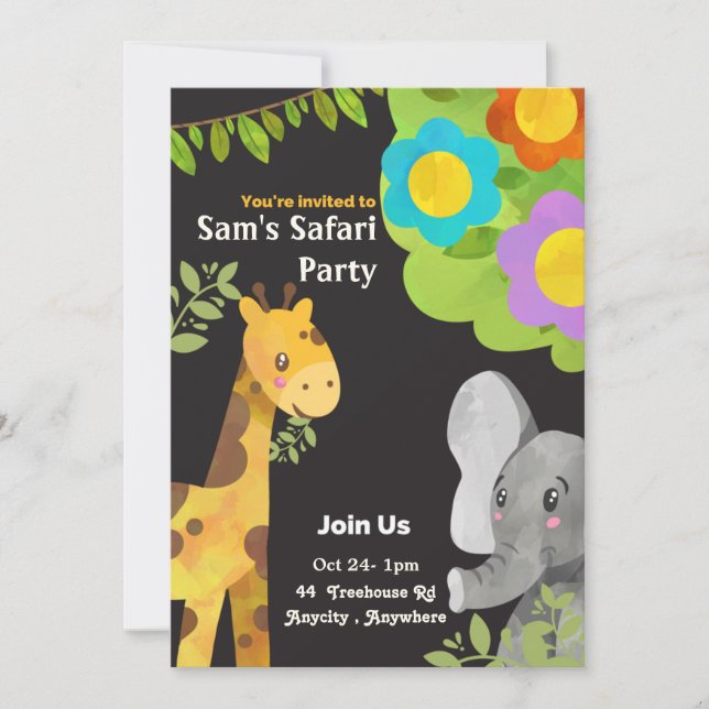 Tarjeta de invitación de cumpleaños de Sam's Safar (Anverso)