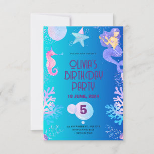 Tarjeta de invitación de cumpleaños de sirena