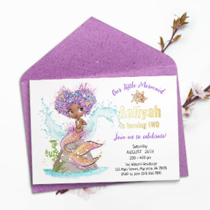 Tarjeta de Invitación de Cumpleaños de Sirena Afro