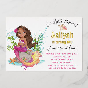 Tarjeta de Invitación de Cumpleaños de Sirena Afro