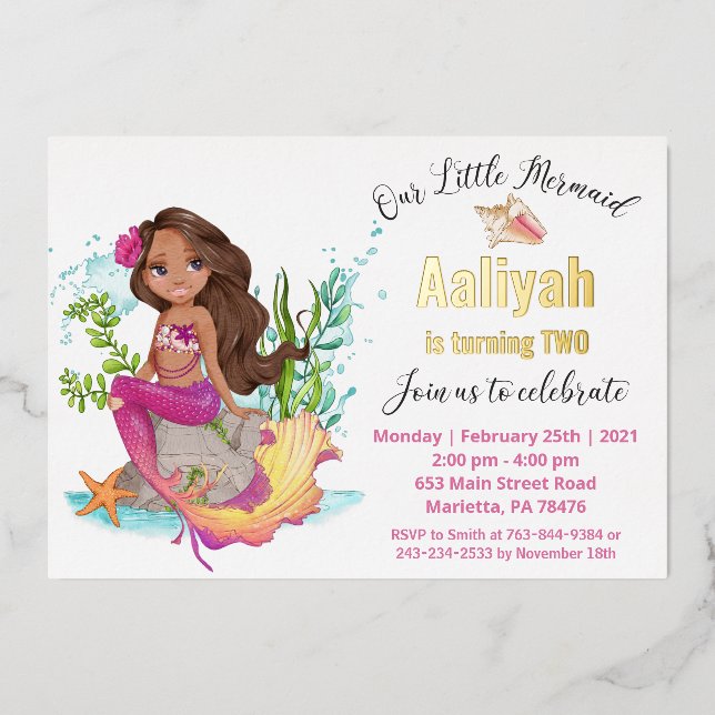 Tarjeta de Invitación de Cumpleaños de Sirena Afro (Anverso)