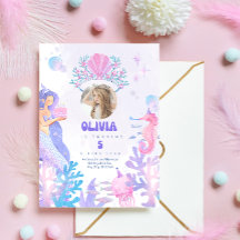 Tarjeta de invitación de cumpleaños de sirena bajo