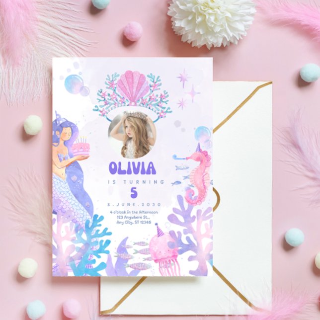 Tarjeta de invitación de cumpleaños de sirena bajo (Subido por el creador)