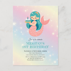 Tarjeta de invitación de cumpleaños de sirena bajo
