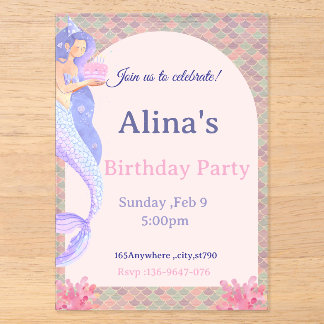 Tarjeta de Invitación de Cumpleaños de Sirena Bajo
