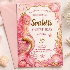 Tarjeta de Invitación de Cumpleaños de Sirena Rosa