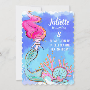 Tarjeta de Invitación de Cumpleaños de Sirena y Al