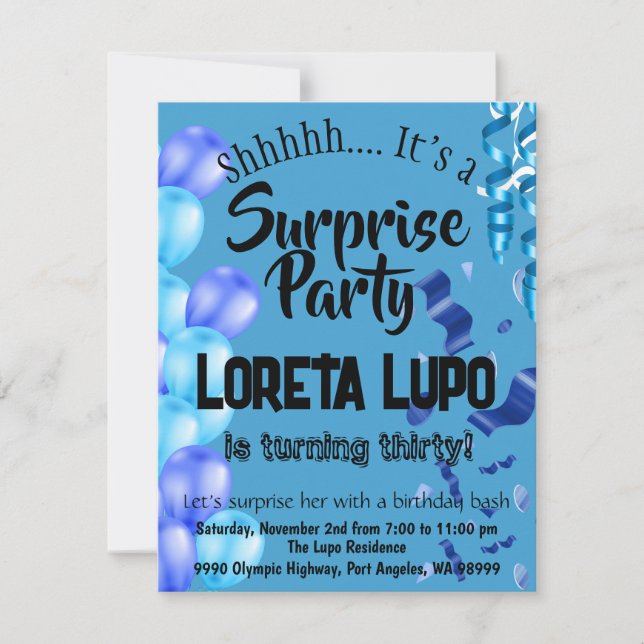 Tarjeta de invitación de cumpleaños de sorpresa pa (Anverso)