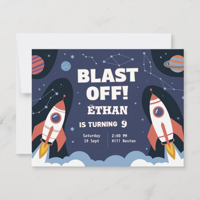 Tarjeta de invitación de cumpleaños de Space Galax (Anverso)