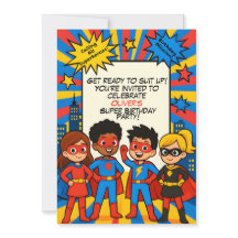 Tarjeta de invitación de cumpleaños de superhéroes
