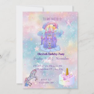 Tarjeta de invitación de cumpleaños de unicornio