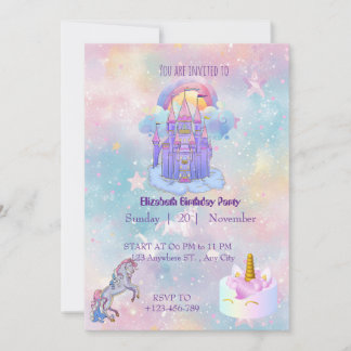 Tarjeta de invitación de cumpleaños de unicornio