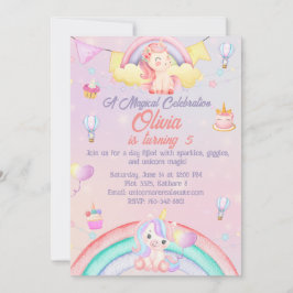 Tarjeta de invitación de cumpleaños de Unicornio p