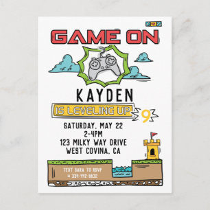 Tarjeta de invitación de cumpleaños de videojuegos